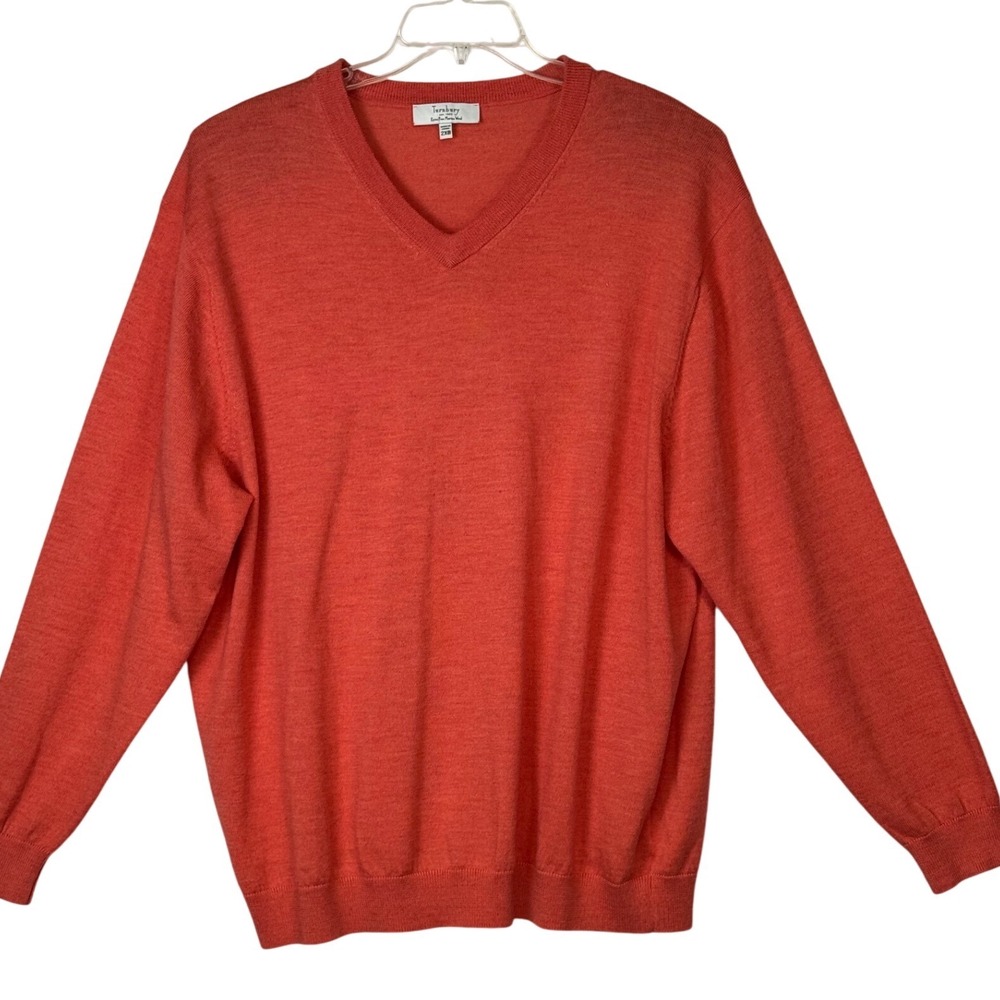 Turnbury Men's V-Neck Sweater Extra Fine Merino Wool Coral Size 2XB